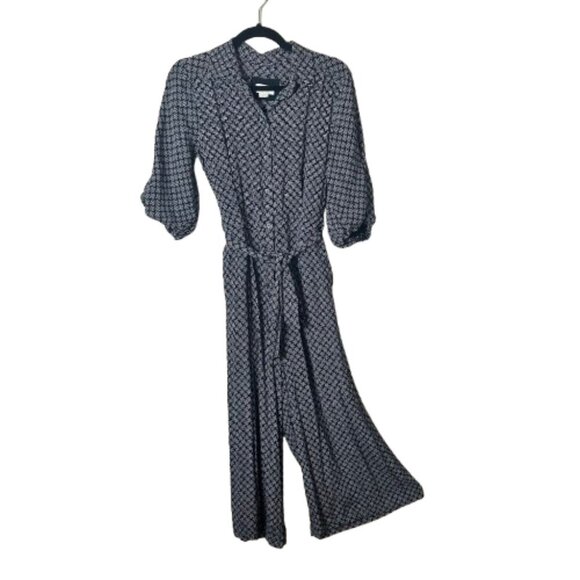 MAEVE for Anthropologie Myka Black Print Wide Leg Jumpsuit with Tie Size 8 - Picture 2 of 12